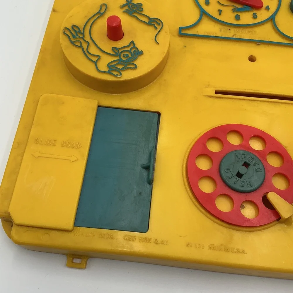 Vintage Kohner Busy Box No 505 Yellow Plastic Activity Center Baby Toy 1960s USA